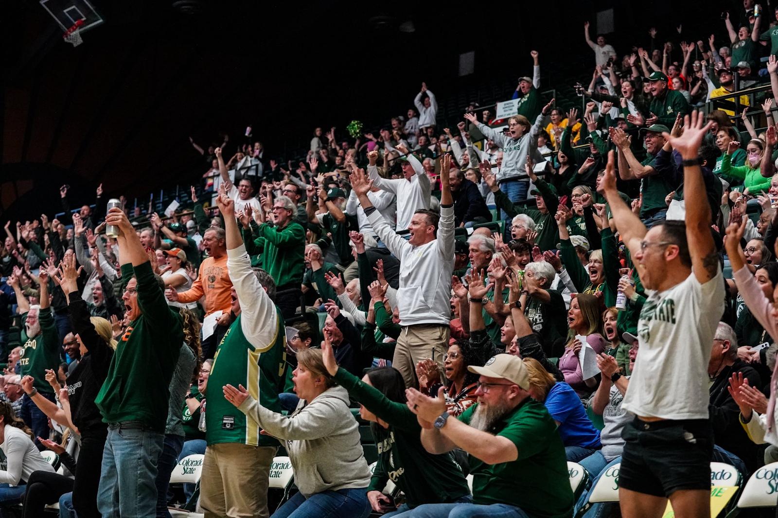My wife and I (center left) enjoying a half court buzzer beater.<br>CSU Women's Basketball game (2026)